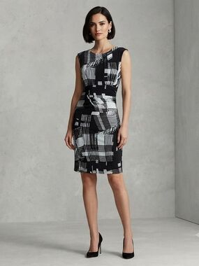Calvin Klein Black & White Graphic Print Sheath Dress Size 2